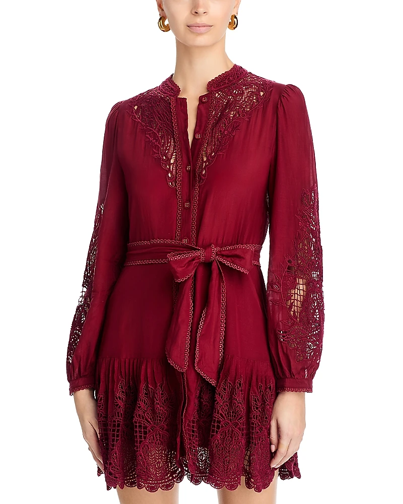 Farm Rio Long Sleeve Lace Detail Mini Dress
