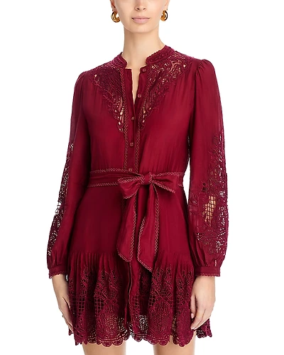 Farm Rio Long Sleeve Lace Detail Mini Dress