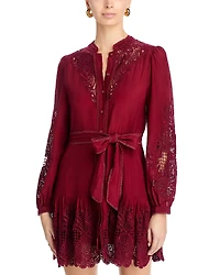 Farm Rio Long Sleeve Lace Detail Mini Dress