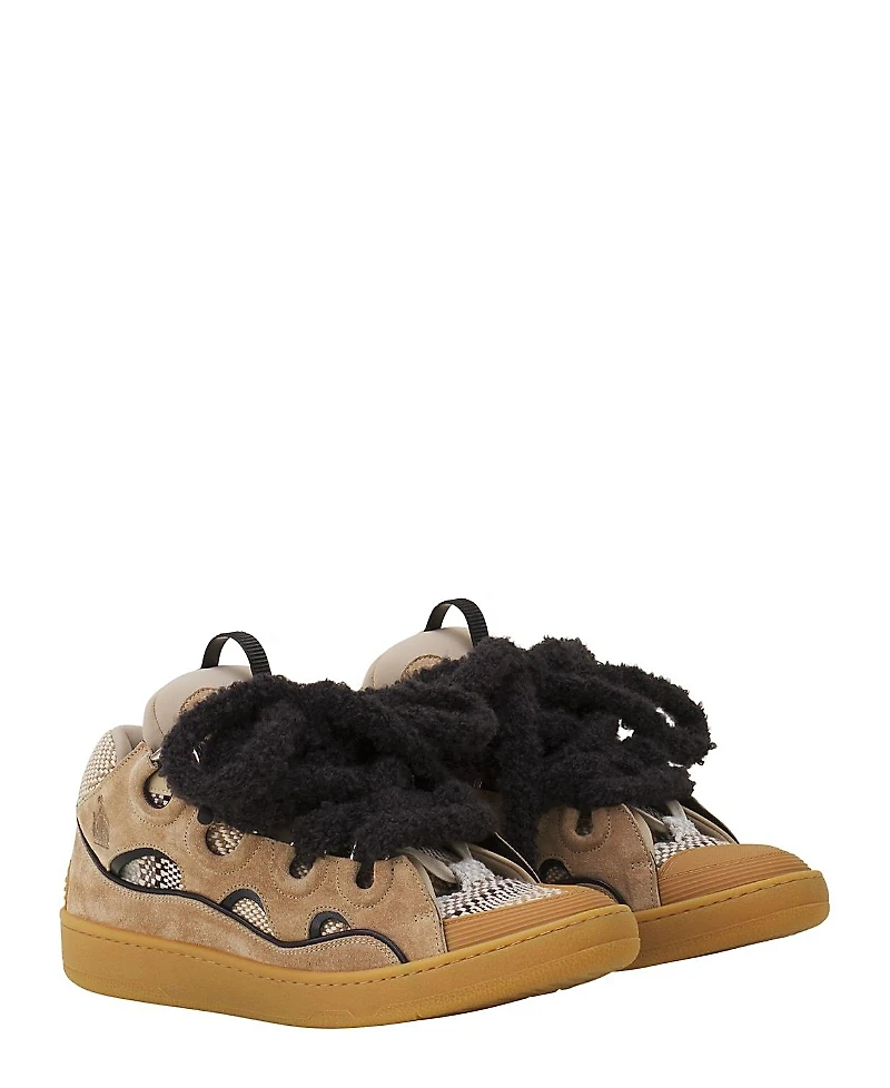 Lanvin Curb Suede Sneakers with Mesh Laces