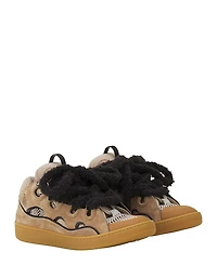 Lanvin Curb Suede Sneakers with Mesh Laces