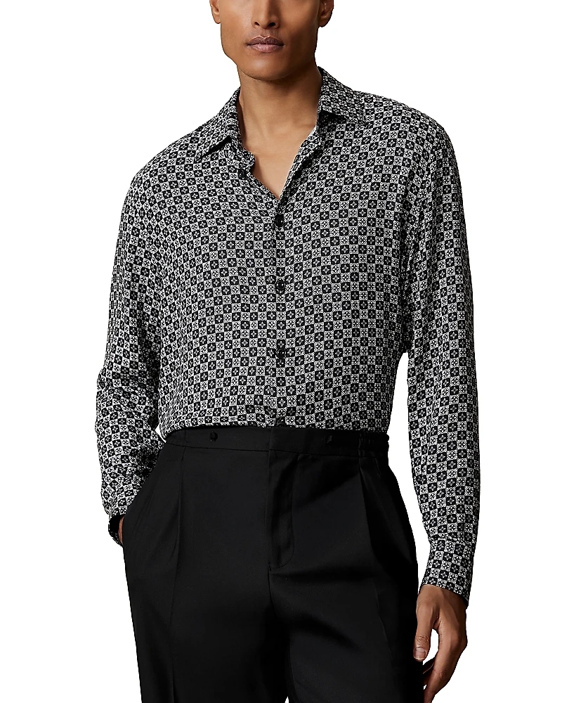 Reiss Long Sleeve Printed Button Front Shirt