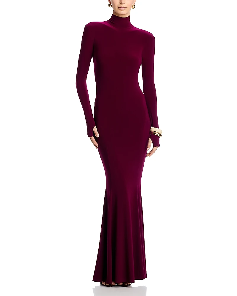 Norma Kamali Long Sleeve Fishtail Gown