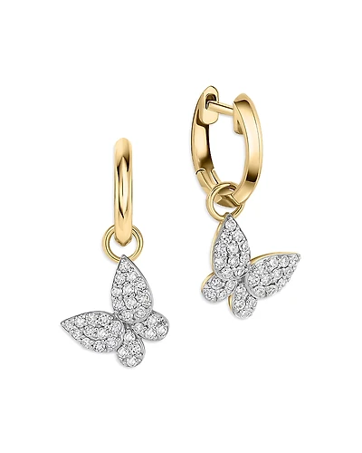 Phillips House 14K Yellow Gold Diamond Mini Butterfly Huggie Hoop Earrings, 0.32 tcw