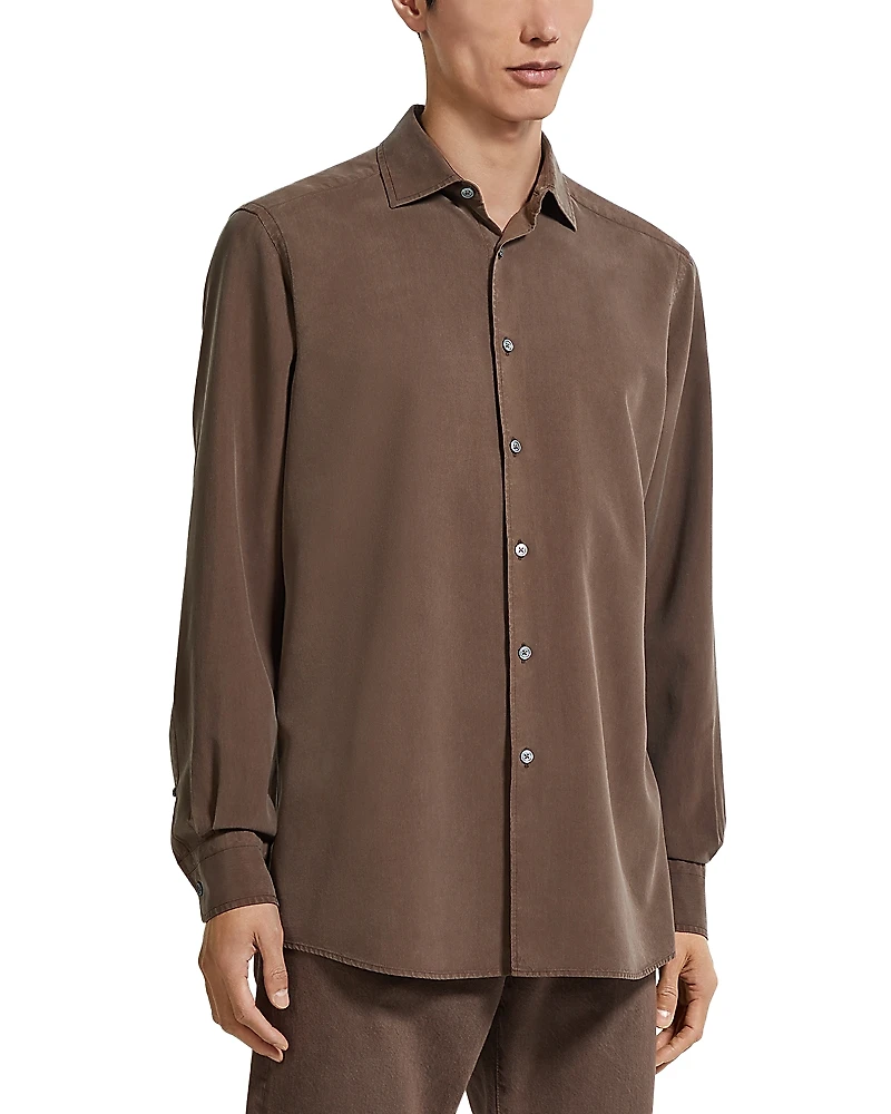 Zegna Long Sleeve Button Front Silk Shirt