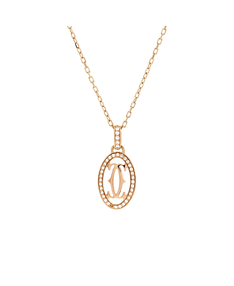 Pre-Owned Cartier Double C de Cartier Pendant Necklace 18K Rose Gold and Diamonds, 15 - 16.25"