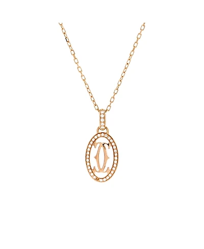Pre-Owned Cartier Double C de Cartier Pendant Necklace 18K Rose Gold and Diamonds, 15 - 16.25"