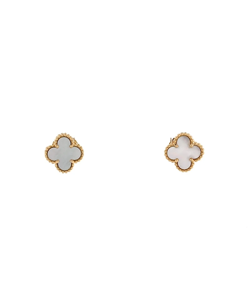 Pre-Owned Van Cleef & Arpels Sweet Alhambra Stud Earrings 18K Gold and Mother of Pearl