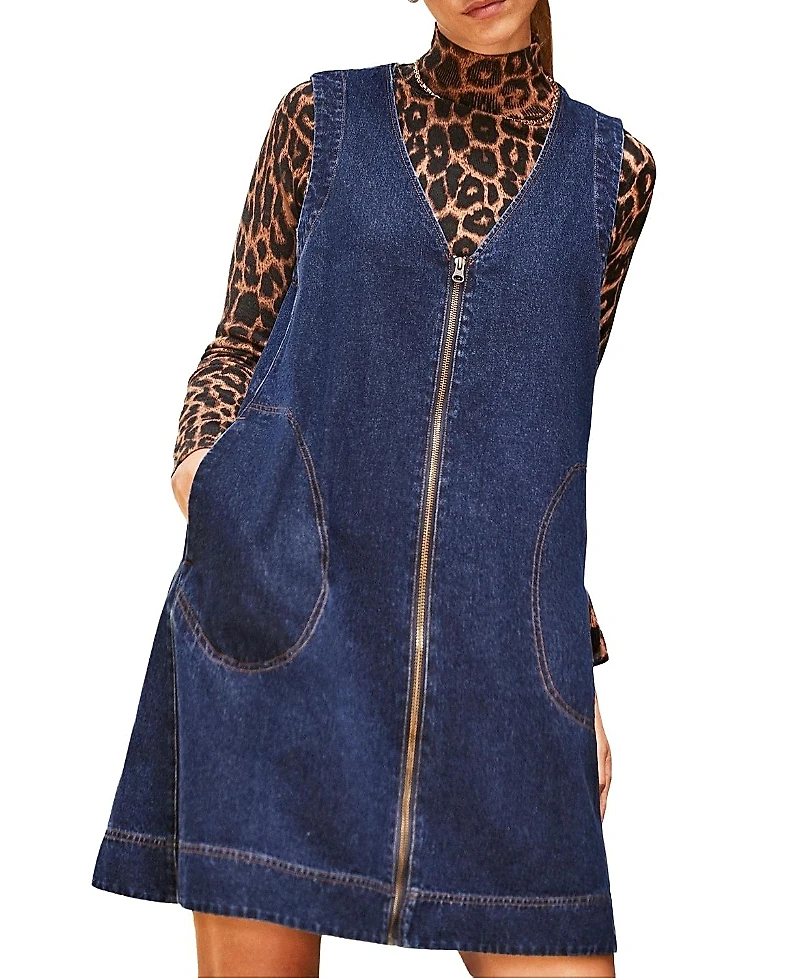 Ro & Zo Sleeveless Denim Zip Front Mini Dress