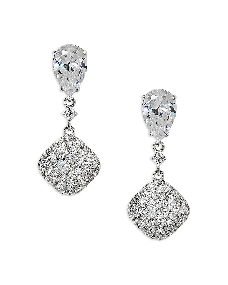 Nadri Crushed Cubic Zirconia Double Drop Earrings