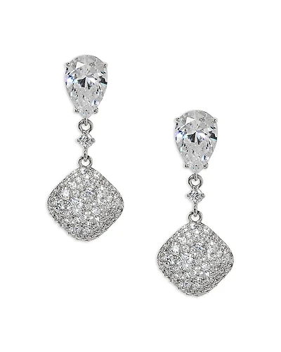 Nadri Crushed Cubic Zirconia Double Drop Earrings
