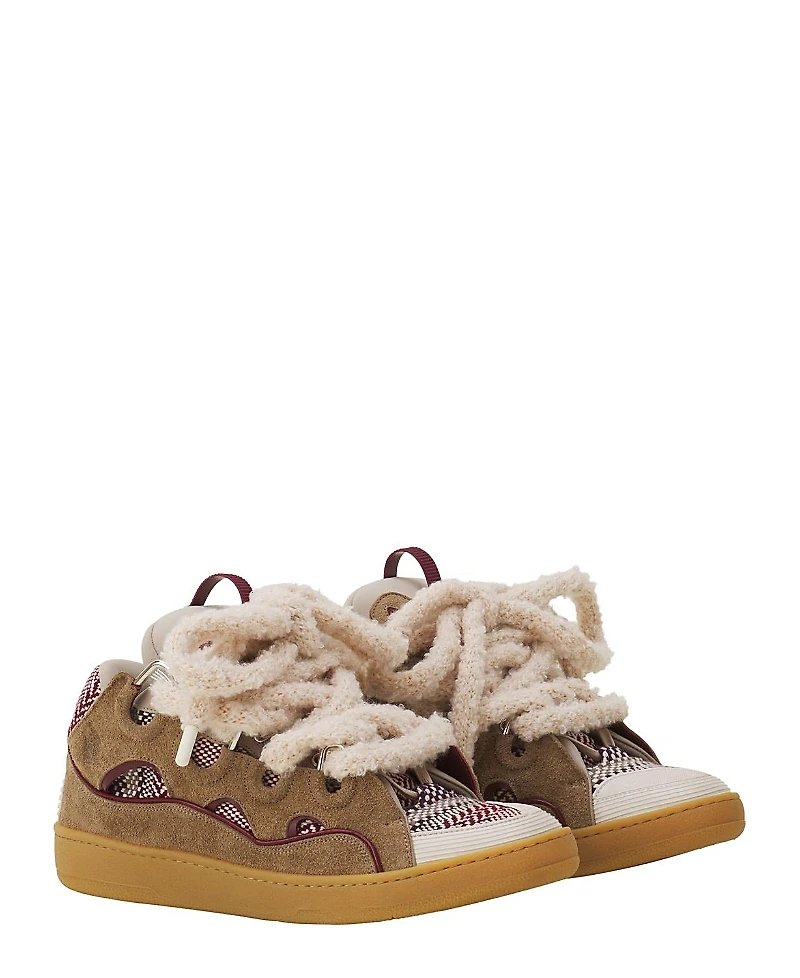 Lanvin Curb Suede Sneakers with Mesh Laces