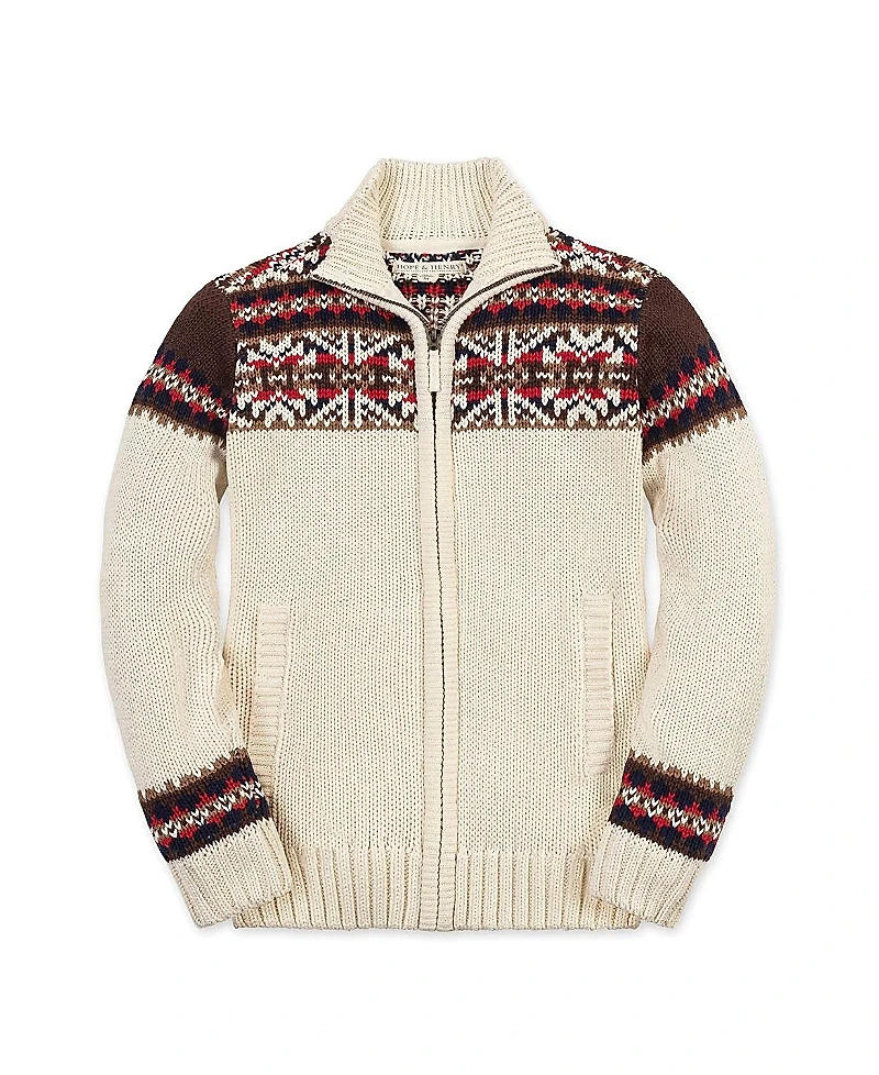 Hope & Henry Boys' Organic Long Sleeve Full Zip Mock Neck Intarsia Sweater - Little Kid, Big Kid