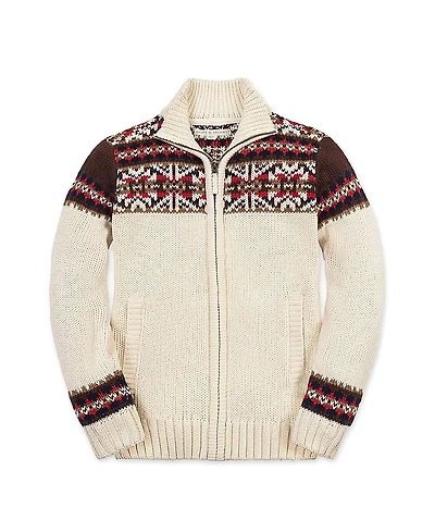 Hope & Henry Boys' Organic Long Sleeve Full Zip Mock Neck Intarsia Sweater - Little Kid, Big Kid