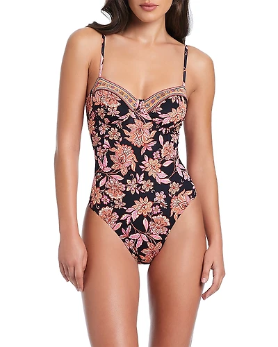 Red Carter Underwire Mixed Print One-Piece Swimsuit