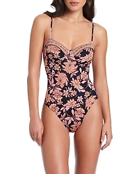 Red Carter Underwire Mixed Print One-Piece Swimsuit