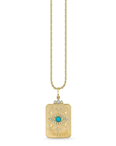 Sydney Evan 14K Yellow Gold Diamond & Turquoise Eye Tarot Card Pendant Necklace, 16