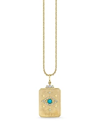 Sydney Evan 14K Yellow Gold Diamond & Turquoise Eye Tarot Card Pendant Necklace, 16