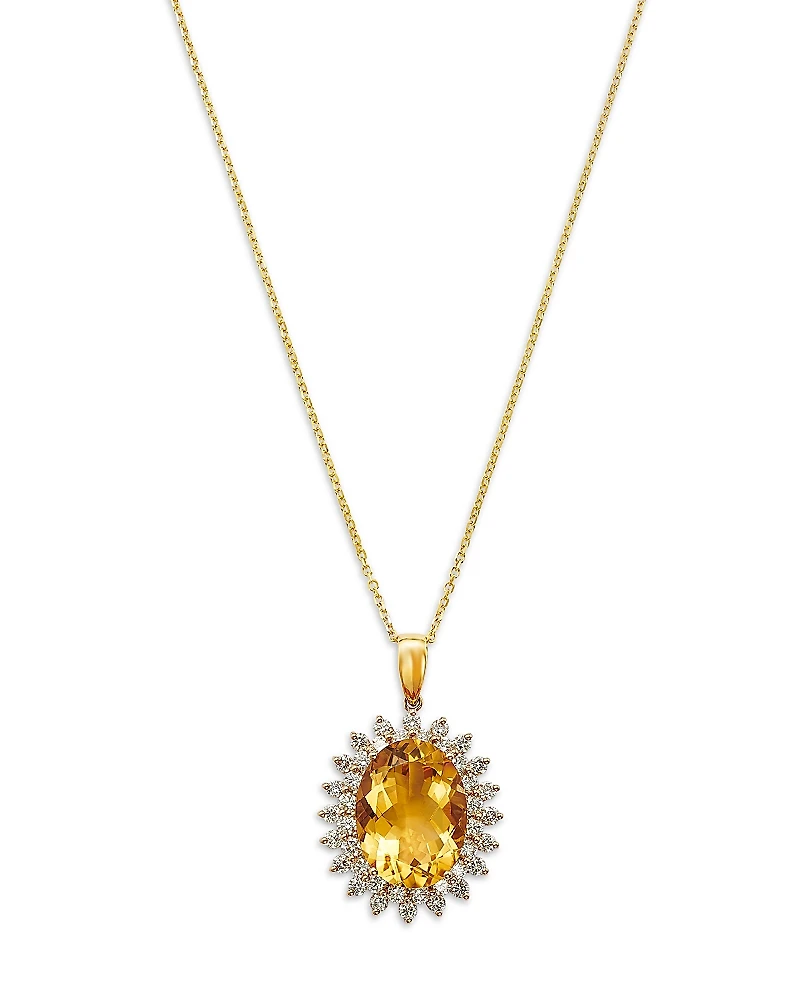 Bloomingdale's Fine Collection Citrine & Diamond Halo Pendant Necklace