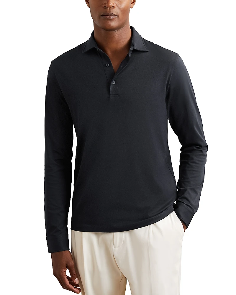 Reiss Porofino Long Sleeved Jersey Half Button Polo Shirt