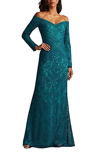 Tadashi Shoji Ishana Off-Shoulder Embroidered Gown