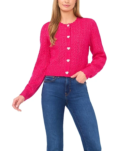 CeCe Heart Button Pointelle Cardigan