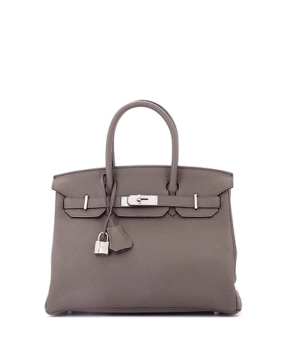 Pre-Owned HERMES Birkin 30 Handbag Grey Clemence with Palladium Hardware