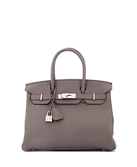 Pre-Owned HERMES Birkin 30 Handbag Grey Clemence with Palladium Hardware