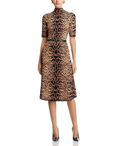 T Tahari Mock Neck Animal Jacquard Dress