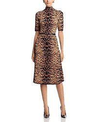 T Tahari Mock Neck Animal Jacquard Dress
