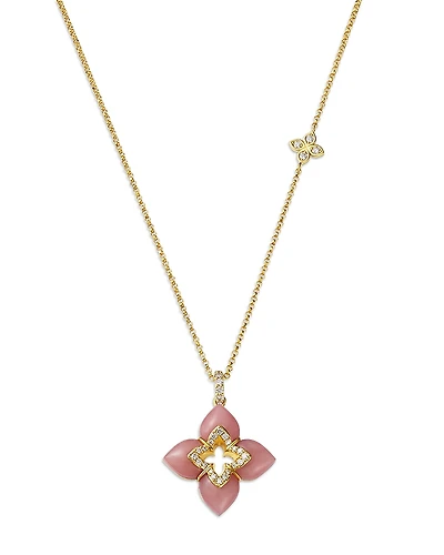 Roberto Coin 18K Yellow Gold Venetian Princess Pink Opal & Diamond Flower Pendant Necklace, 16-18