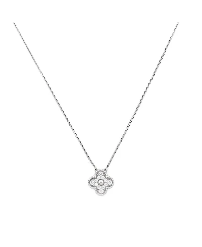 Pre-Owned Van Cleef & Arpels Vintage Alhambra Pendant Necklace 18K White Gold and Diamonds, 15 - 16.75"