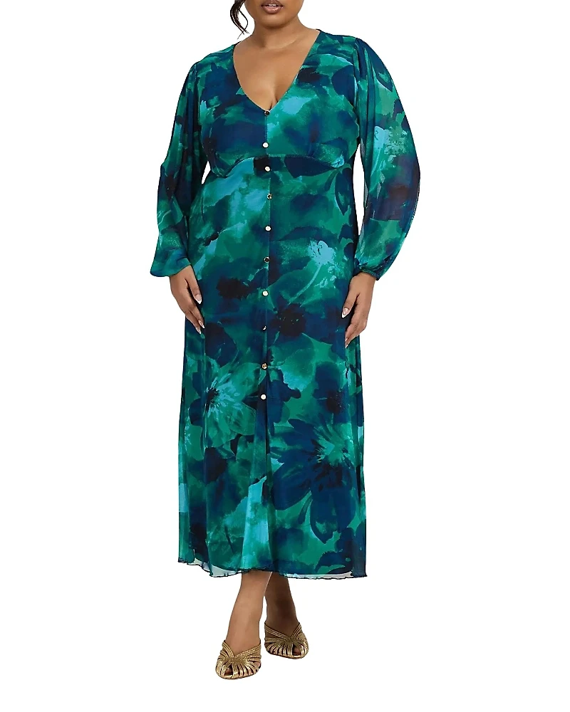 Fashion-szn Curve Button Up Plisse Midi Dress