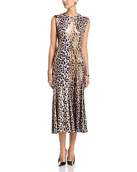 Nancy Yang Leopard Fitted Maxi Dress