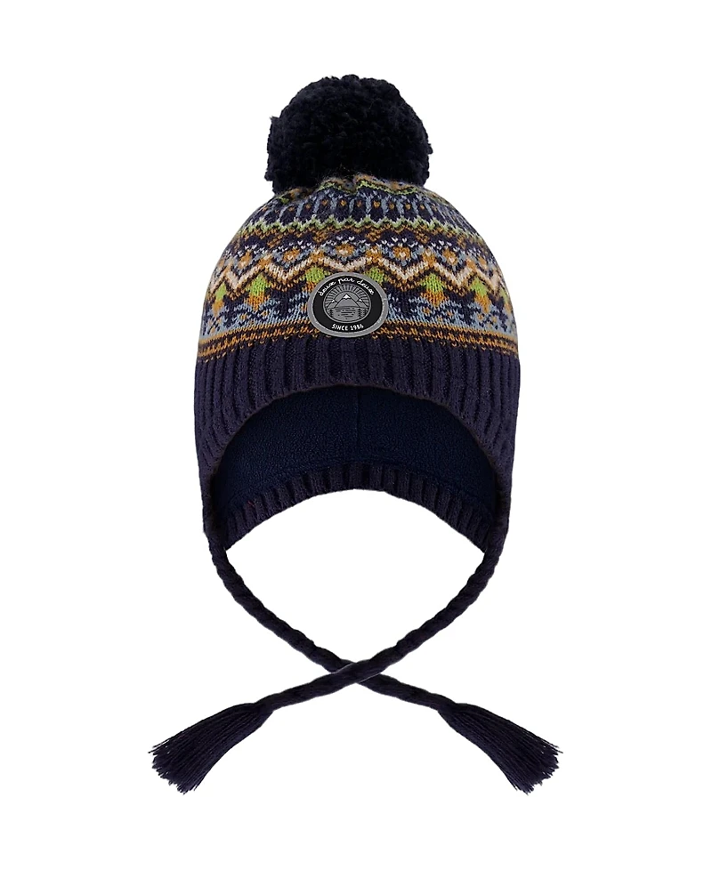 Deux par Boys' Lined Peruvian Knit Hat with Pompom - Little Kid, Big Kid