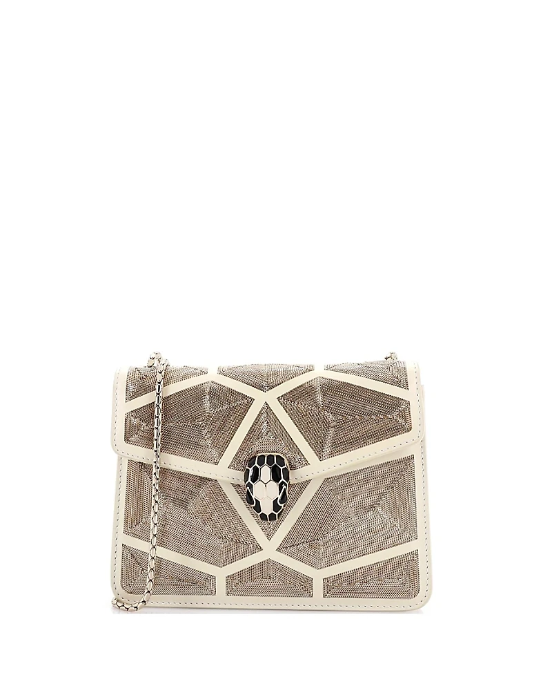 Pre-Owned Bvlgari Mini Serpenti Forever Square Shoulder Bag Chain Embellished Leather