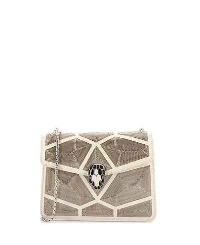 Pre-Owned Bvlgari Mini Serpenti Forever Square Shoulder Bag Chain Embellished Leather