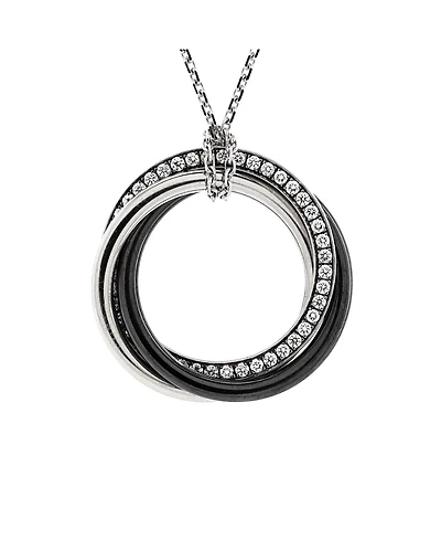 Pre-Owned Cartier Small Trinity Pendant Necklace 18K White Gold with Diamonds and Ceramic, 16.5 - 17.75"
