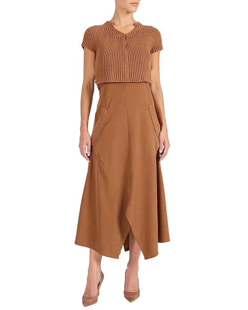 Santorelli Johanna Mix Media Cap Sleeve Midi Dress
