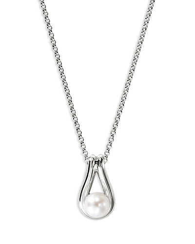 John Hardy Sterling Silver Surf Cultured Freshwater Pearl Open Pendant Necklace, 18-20