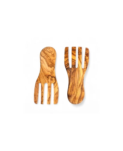Gharyan Stoneware Natural Olive Wood Serving Forks, Set of 2