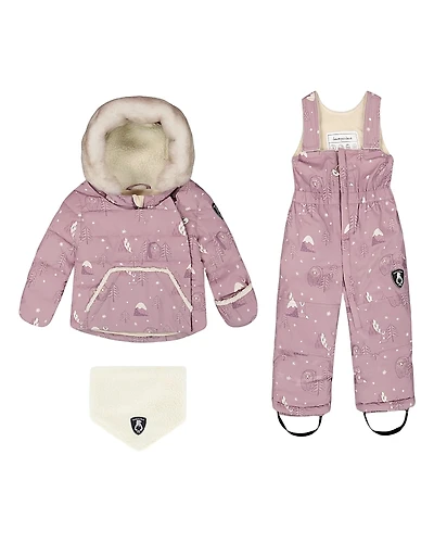 Deux par Deux Girls' Two-Piece Snug Snowsuit Bear - Baby