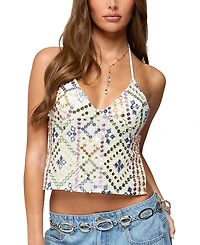 Edikted Embroidered Sequin Backless Top