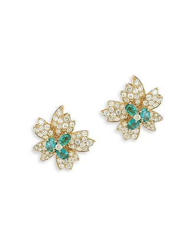 Bloomingdale's Fine Collection Emerald & Yellow Diamond Flower Stud Earrings