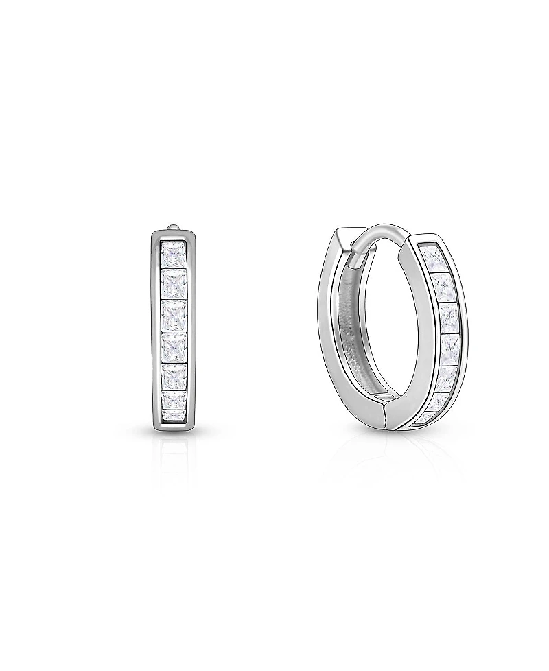 Tiny Blessings Girls' Sterling Silver Channel Cut Cz 11mm Huggie Hoops Earrings