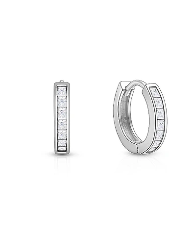 Tiny Blessings Girls' Sterling Silver Channel Cut Cz 11mm Huggie Hoops Earrings