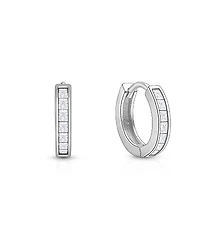 Tiny Blessings Girls' Sterling Silver Channel Cut Cz 11mm Huggie Hoops Earrings
