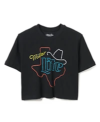 Junk Food Clothing Women's Miller Lite Texas Mock Neck Crop Tee