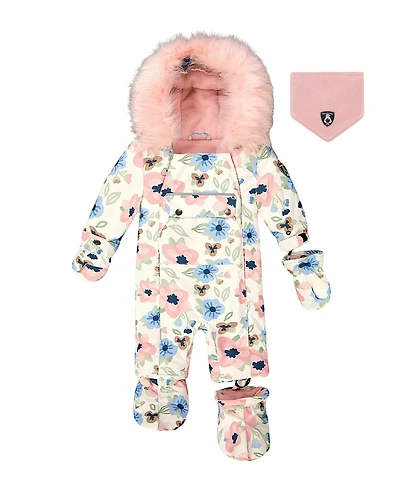 Deux par Deux Girls' One-Piece Play Snowsuit Designed for Car Seat Flower - Baby, Little Kid