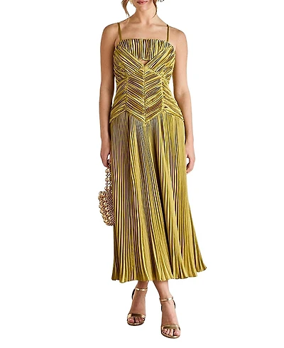 Coast Pleated Peplum Strappy Satin Dress